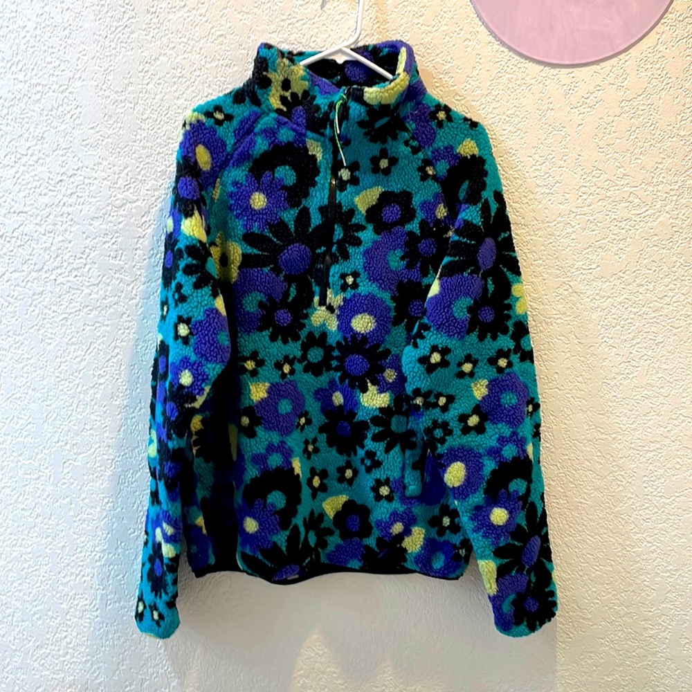 Urban Outfitters Groovy Flower Sherpa 3/4 Zip Up